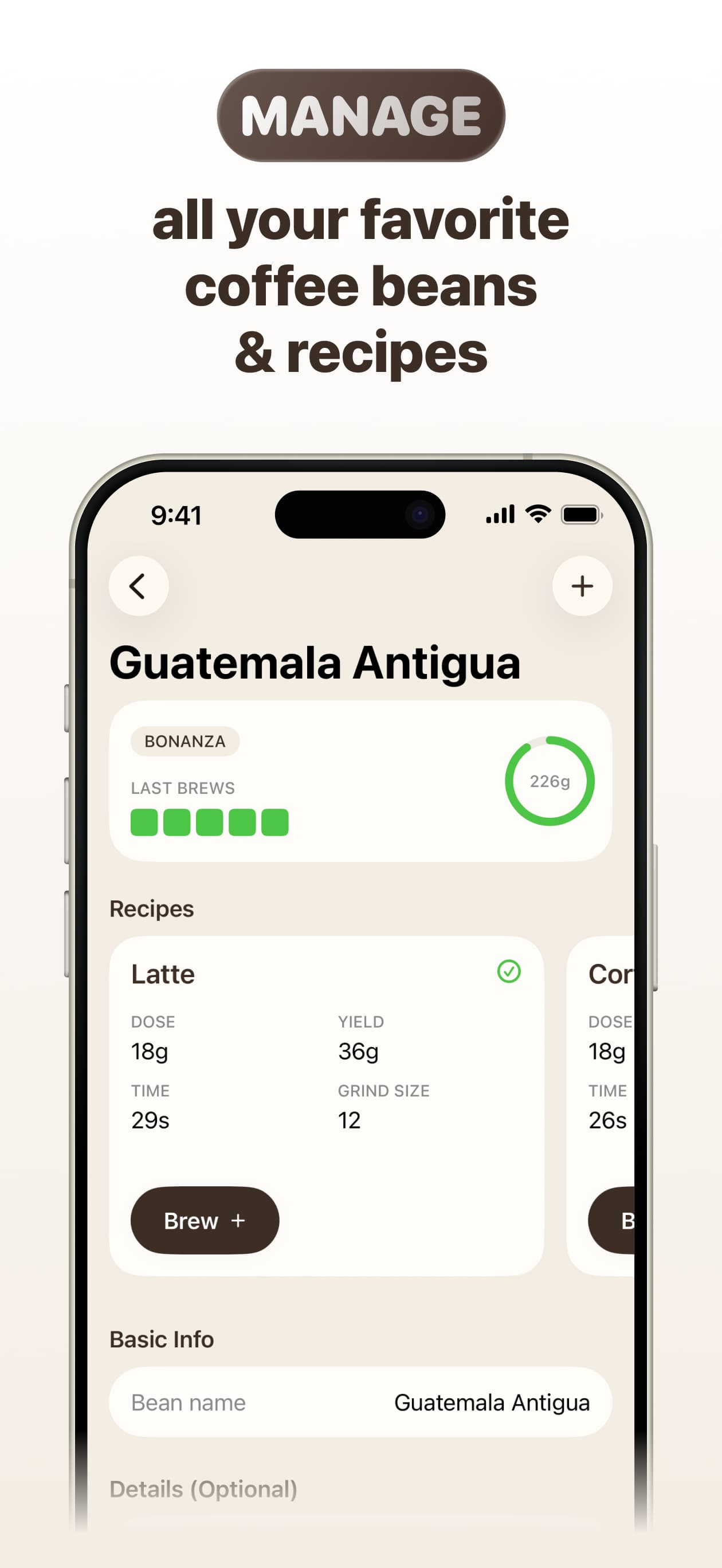 Manage all your favorite coffee beans and recipes