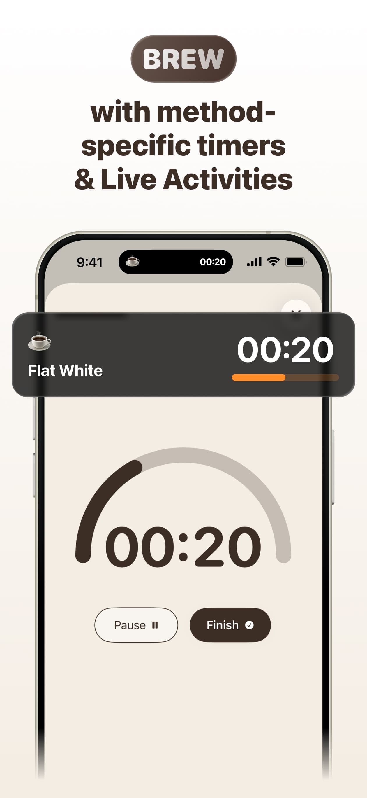 Brew with method-specific timers and Live Activities
